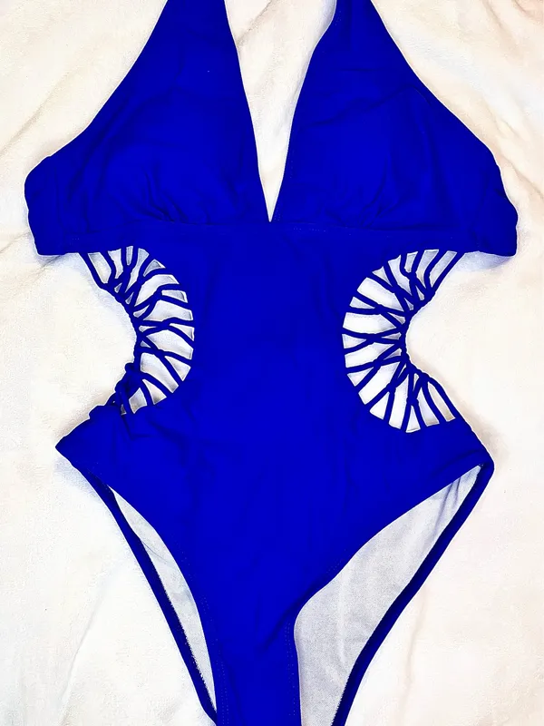 Royal Blue One Piece Swimsuit w/Waist cut outs - Image 2