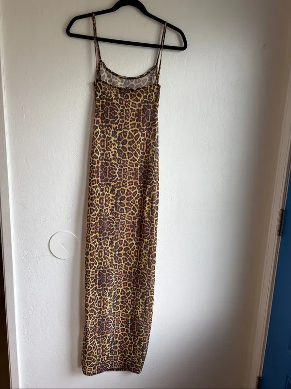Pretty little thing leopard dress see through swim coverup long size 4 - Image 6