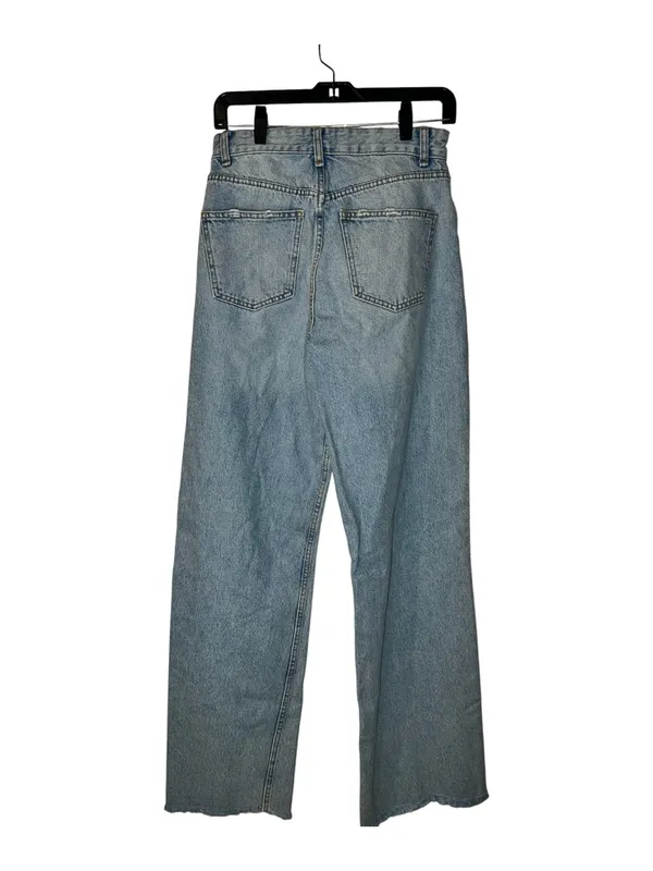 Zara TRF High Waist Wide Leg Distressed Jeans Raw Hem Light Wash US 6 EUC - Image 3