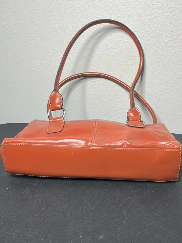 Y2K Vintage Burnt Orange Leather Silver Hardware Large Shoulder Bag Preppy - Image 5