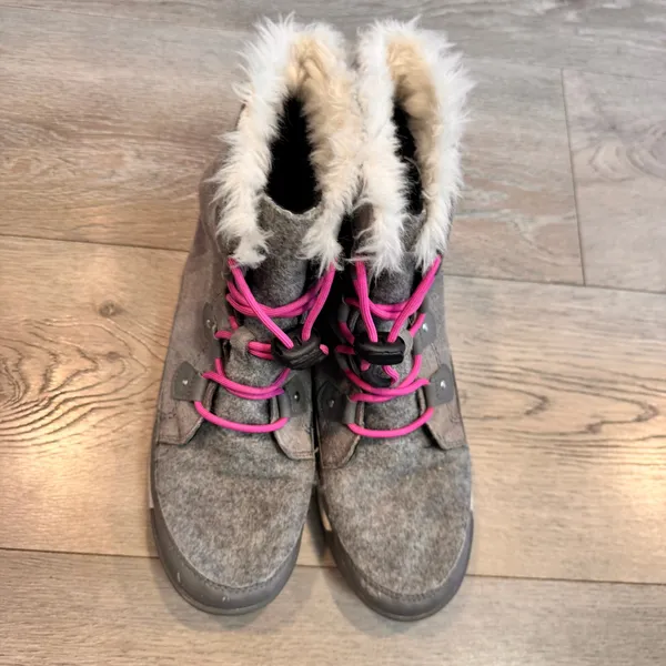Sorel Whitney Joan Winter Boots Womens Gray Waterproof Fur Lined‎ Lace Up Size 5 - Image 3
