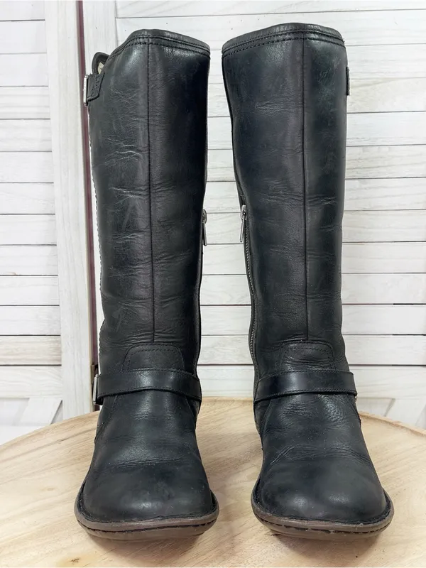 Ugg‎ Tupelo Leather Riding Moto Boots Black 7 Sherpa Lined Buckle Flat 1003335 - Image 2