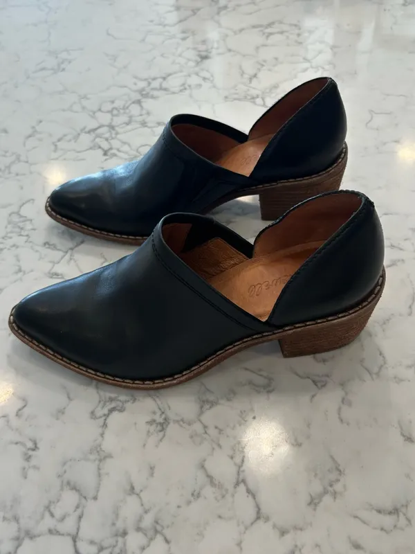 Madewell Black The Brady Lowcut Bootie‎ Leather Stacked Heel Size 5 - Image 2