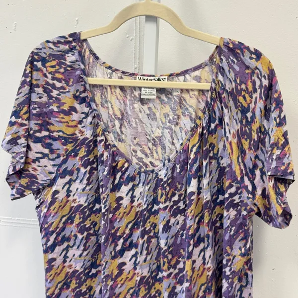 Vintage WinterSilks Silk Cotton Blend Abstract Print Scoop Neck Top T-shirt XL - Image 4