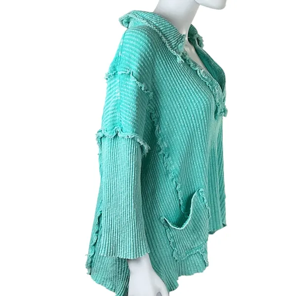 Easel Los Angeles‎ Ribbed Collared Neck Pullover Top Mint Green Size M - Image 6