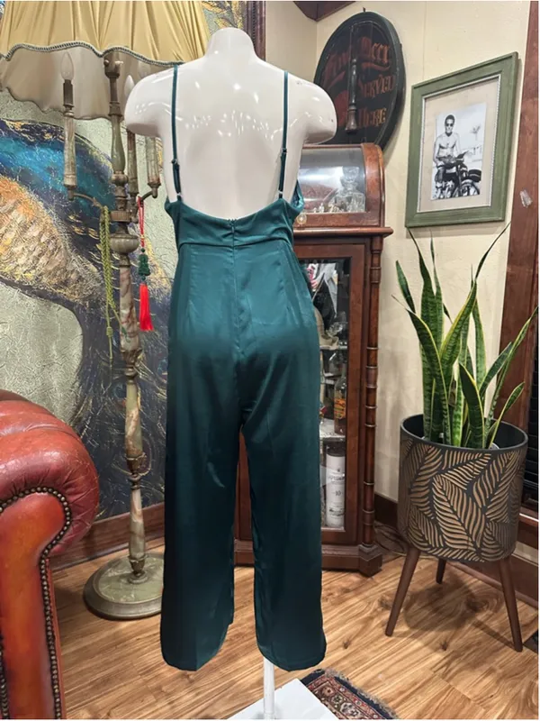 Lulus Emerald Green Satin Sleeveless Wide Leg Jumpsuit Size Small - Image 5