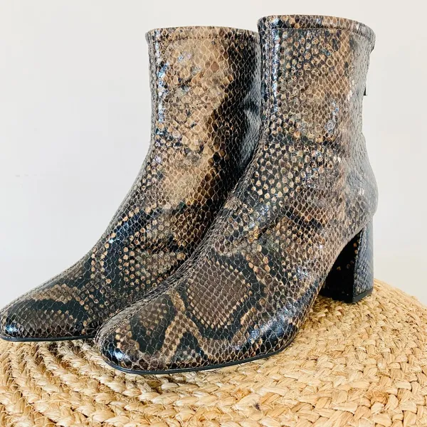 Zara Brown and Black Snakeskin Ankle Boots - Image 4