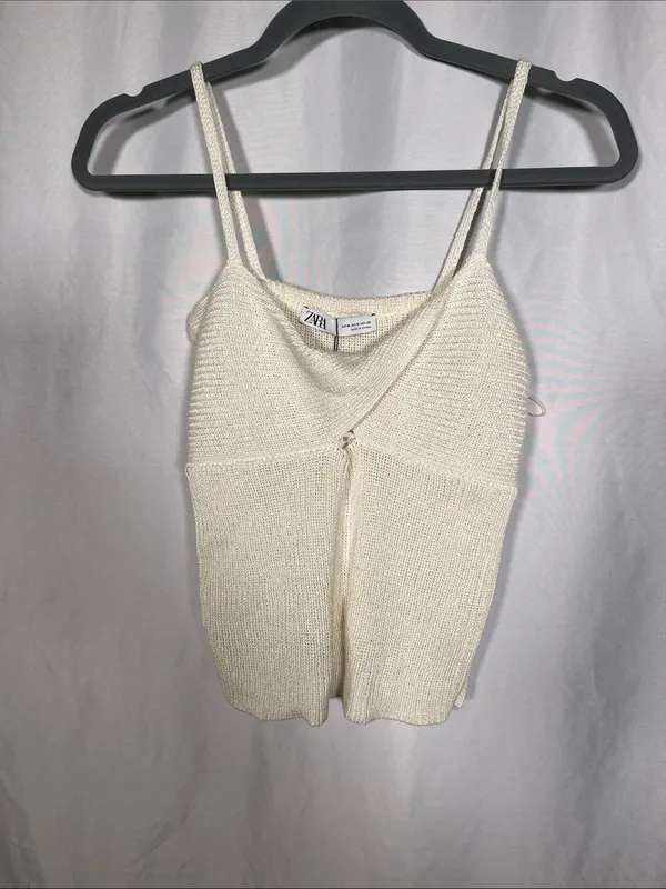Zara Womens Linen Blend Twist Front Knit Top Medium New Cream 3920/103/712/M - Image 2