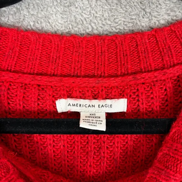 American Eagle Knit Crewneck Sweater Women's XXS Red Oversized Cozycore Academia - Image 5
