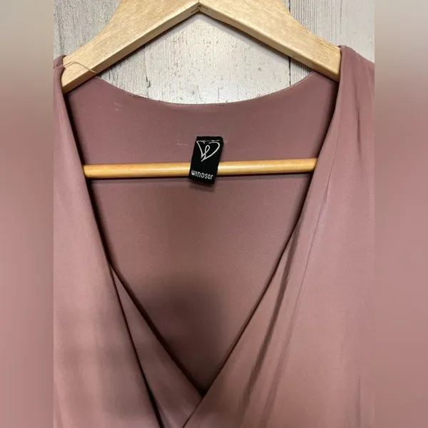 Windsor Ruched Faux Wrap Maxi Dress Womens Small Mauve Purple Long Sleeve Bodyco - Image 5
