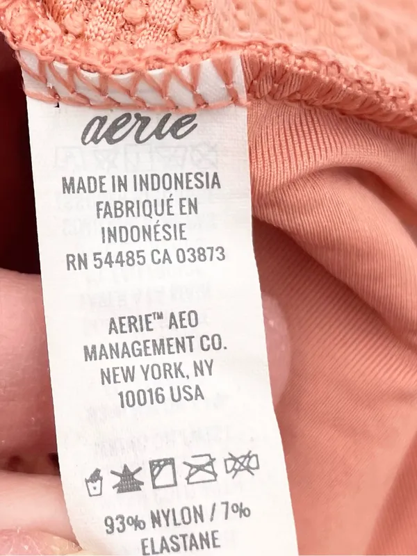 Aerie Scoop Neck High Cut Cheeky Bikini Set Size XL Salmon Pink Textured Knit - Image 10