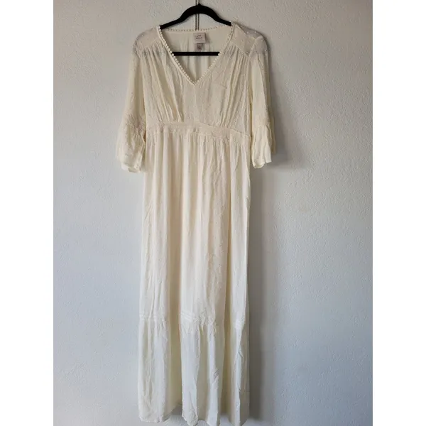 Knox Rose Women's Dress • Cream Swiss Dot Peasant Western Boho Flowy Small - Image 3