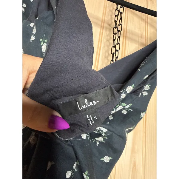 NWT Lulus Gabriella Navy Floral Tie-Strap Mini Dress V-Neck Resort Beachy Size S - Image 7