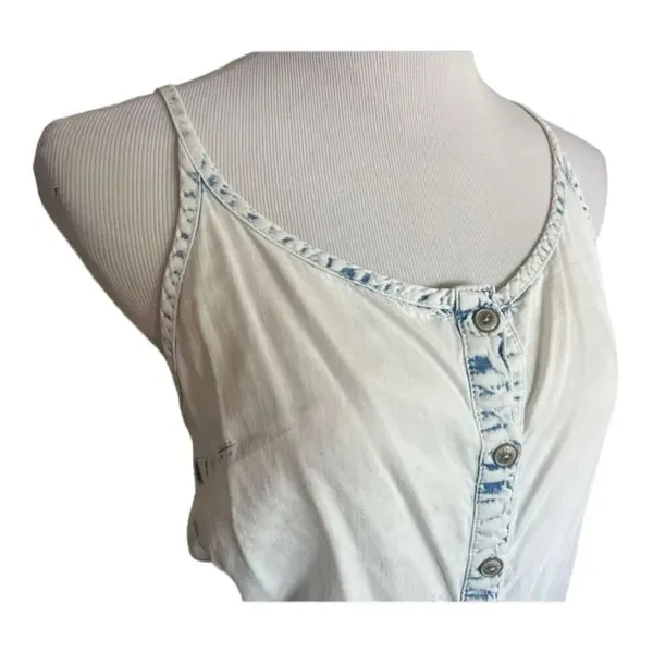Womens Celebrity Pink Acid Wash Denim Jean Criss Cross Back Sleeveless Romper M - Image 3