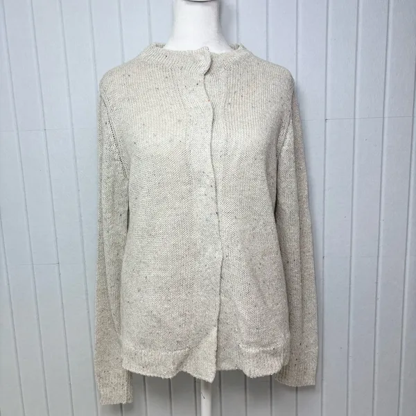 Lamberto Losani Linen Silk Blend Elegant Beige‎ Women's Cardigan Size S - Image 2