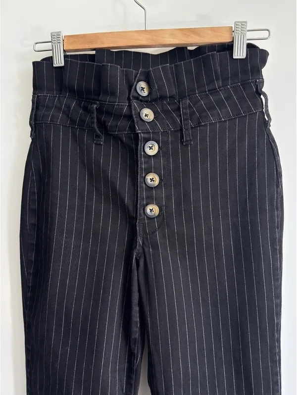 Free People Montella Pinstripe Crop Skinny Pants Black Button Fly size 4 - Image 5