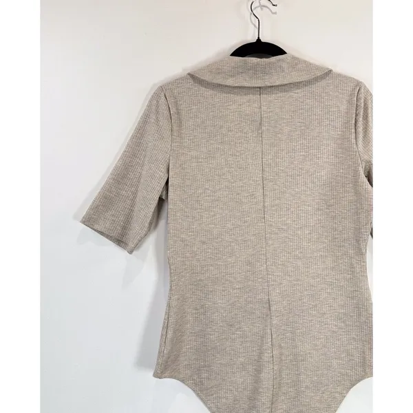 Reformation Womens Bodysuit Beige Rita Ribbed High Leg Button Down Henley XL - Image 8