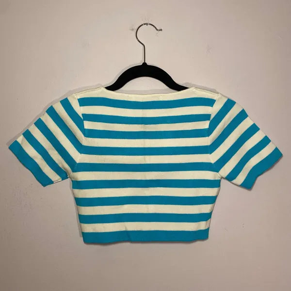 NWOT Zara Blue White Stripe Square Neck Cropped Top Going Out Women size Medium - Image 5
