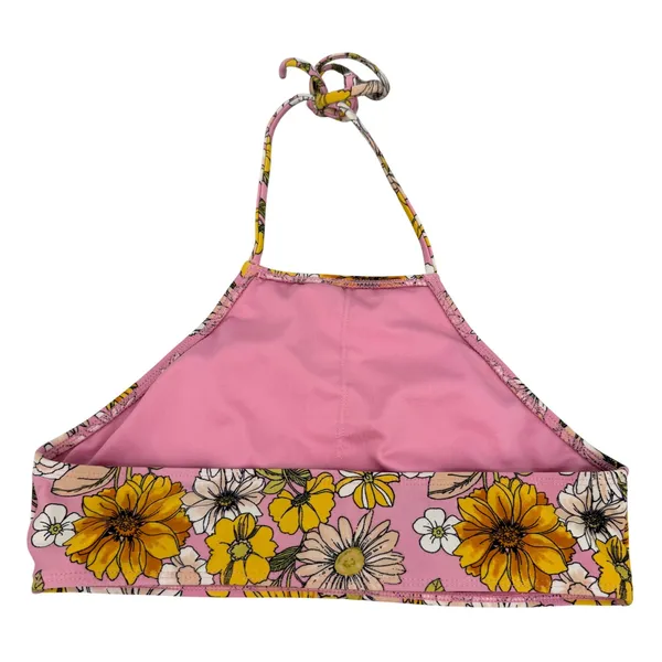 High Neck Halter Bikini Top Women M Pink Yellow Floral Retro‎ Excellent Beach - Image 3