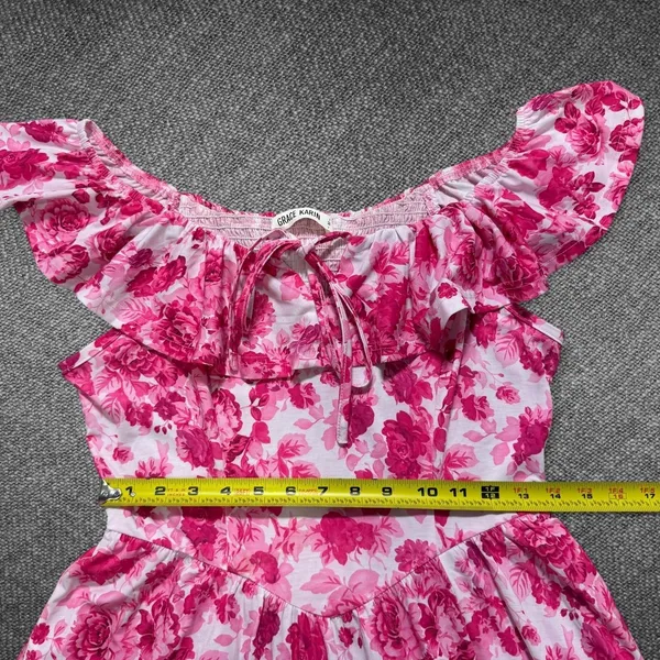 Grace Karin Pink Floral Ruffle Maxi Dress Size M - Image 7