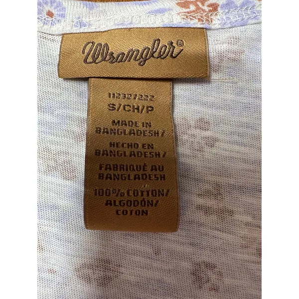 Wrangler Womens Floral Babydoll Top V-Neck Ruffle Cuff High Low Cream Small - Image 6