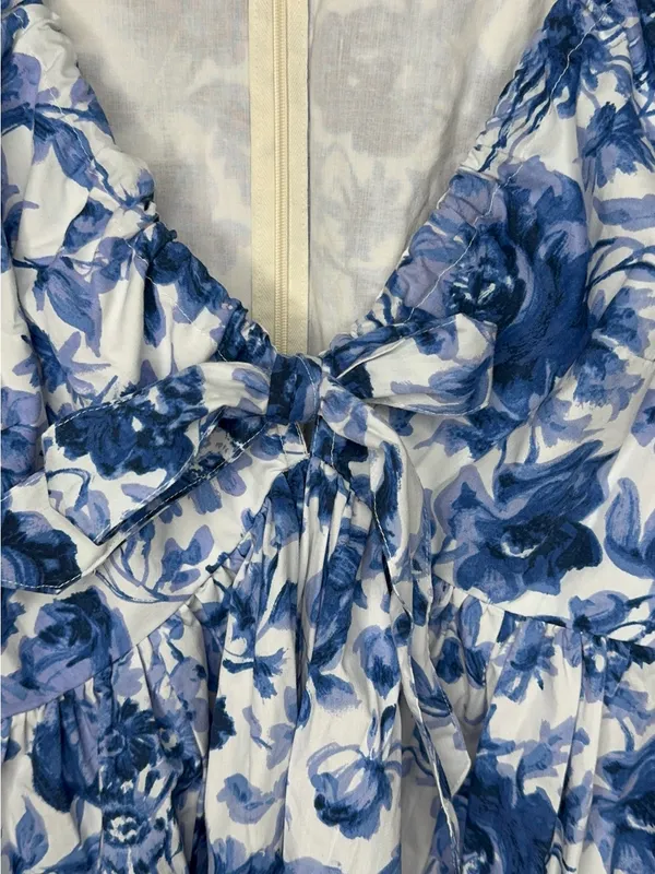 Abercrombie & Fitch blue floral cinchfront dress puffsleeves size Small T - Image 4