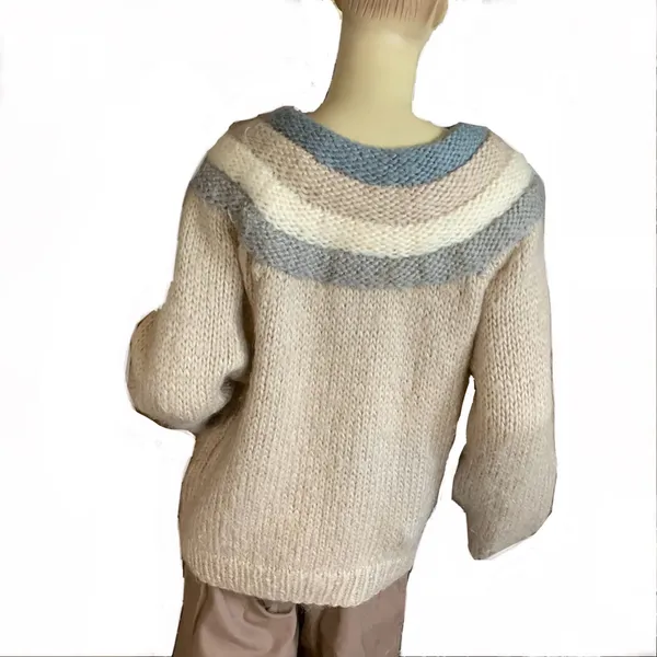 Vintage 1980'S Handmade Knit Mohair Taupe Pullover Sweater (L) - Image 3