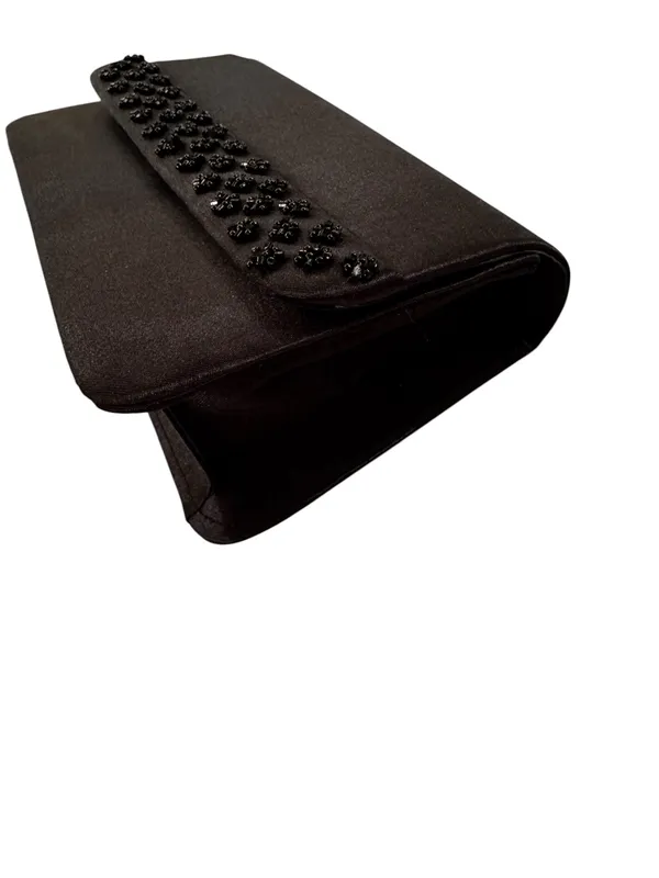 Sasha Satin Beaded Evening Bag Clutch or Shoulder Bag Convertible Black - Image 6