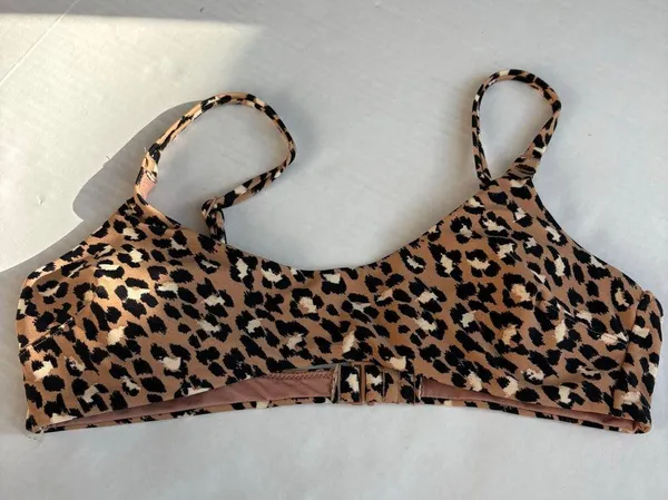 Women's Aerie scoop Bikini Top Tan/Black Leopard Print Size S - Image 2