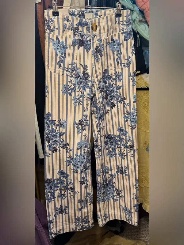 NWT Anthropologie Maeve The Colette High-Rise Wide-Leg Jeans- Floral Stripe - 25 - Image 14