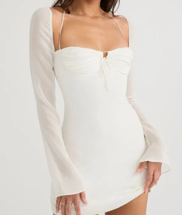 House of CB BABYDOLL IVORY CHIFFON HALTER MINI DRESS - Image 7