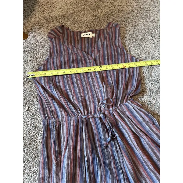 Pact Organic Cotton Cropped Jumpsuit Romper Women's Med Brown Striped Boho Fall - Image 4