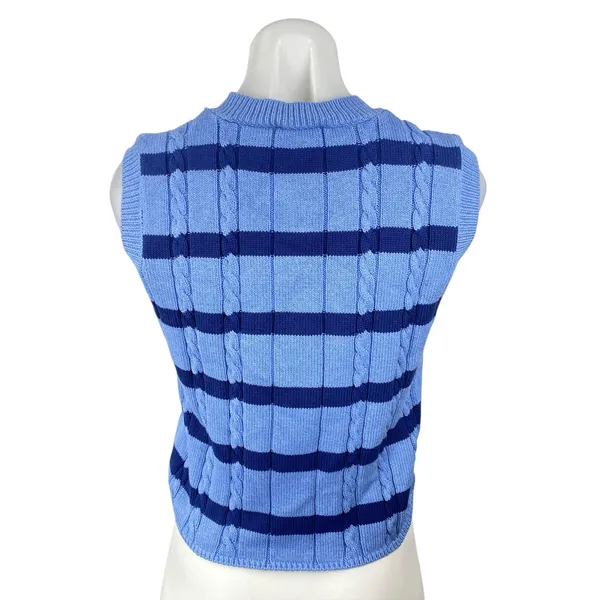 Zara Women's Blue Stripe Cable Knit Sleeveless Button Up Tank Sweater Vest Top S - Image 4