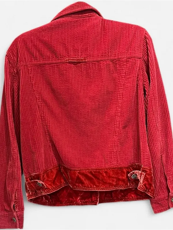J.Jill Red Corduroy Trucker Jacket Velvet Trim Y2K Boho Small - Image 4