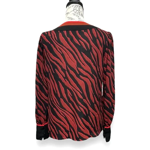 Express S Red Black Zebra Print V-Neck Blouse Long‎ Sleeve Button Cuff Top Y2K - Image 7