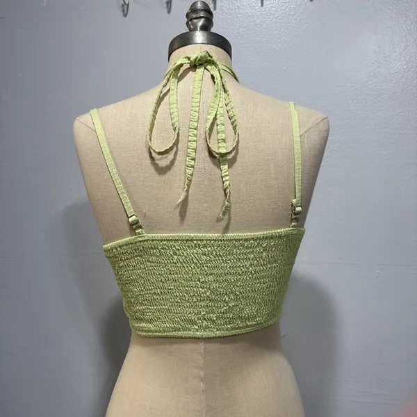 Women’s Cropped Tank Top Size S Boning Rushed Mesh Y2K Green Coquette Feminine - Image 4