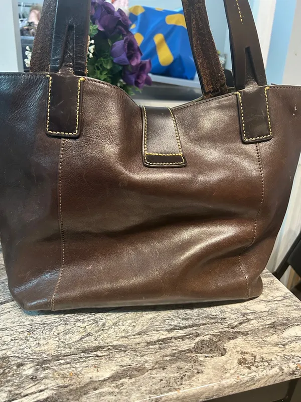 Dooney & Bourke Dark Brown Leather Tote with Gold Ring Hardware - Image 5