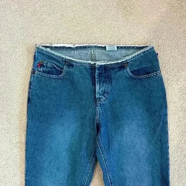 Mudd Blue Vintage Denim Frayed Waist Flared Jeans Mid Rise Cotton Size 7 Junior - Image 2