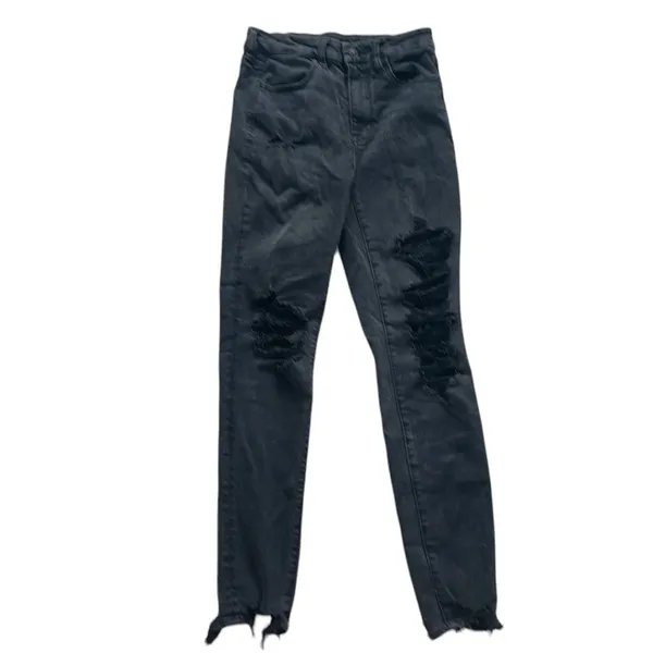 American Eagle Size 0 Black Distressed Super High-Rise Jeggings - Image 2