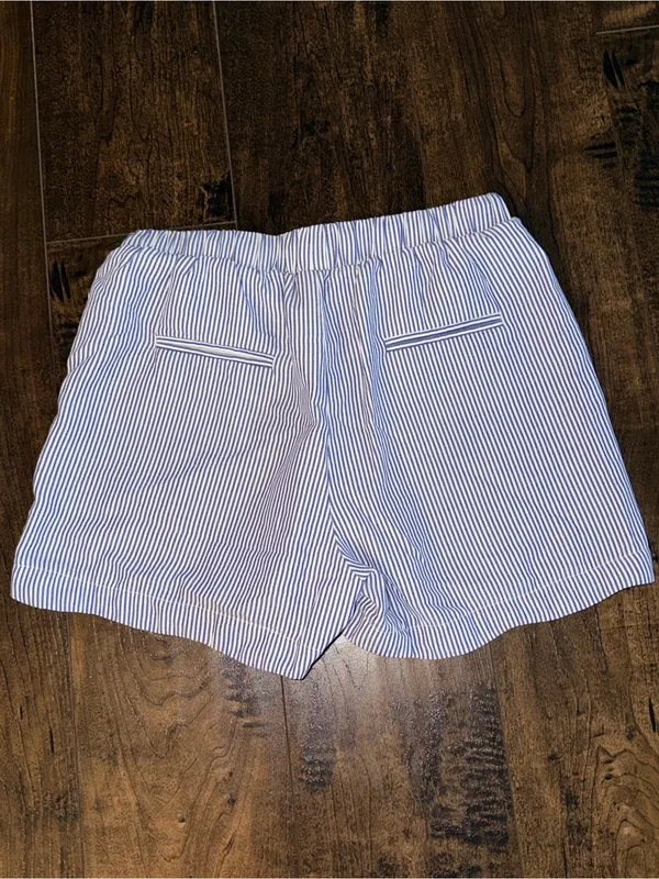 Amiani Blue and White Pinstriped Drawstring Shorts - Image 2