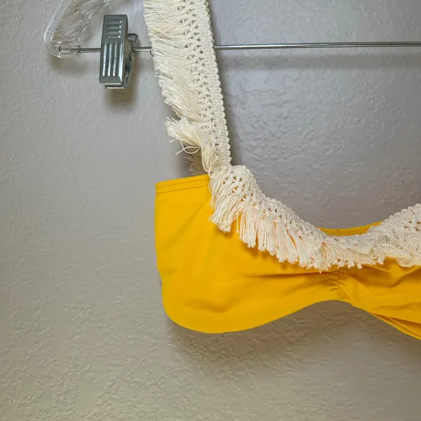 We Wore What Tassel Top Bikini Swimsuit Top Yellow XS beach resort solid saffron - Image 3