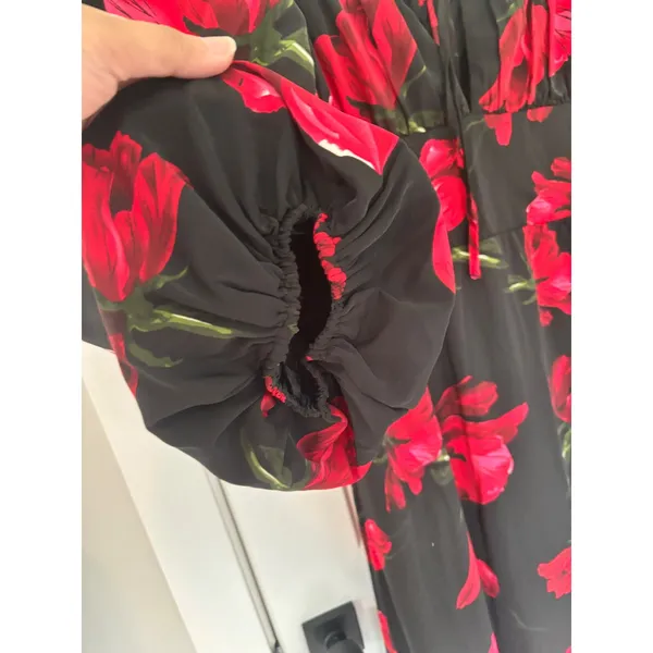 Boohoo Dress 16 Milkmaid Balloon Sleeve Romantic Dark‎ Florals Gothic Victorian - Image 11