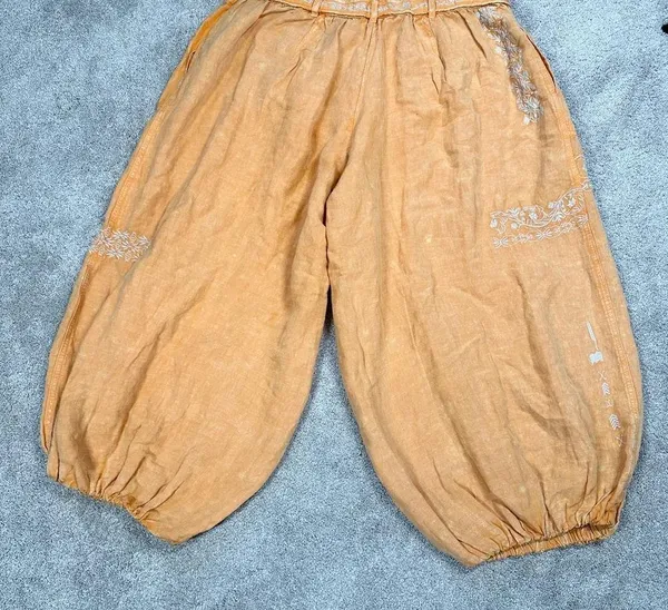 NWT By Anthropologie Embroidered Parachute Pants Linen Blend Boho Mango Mojito L - Image 9