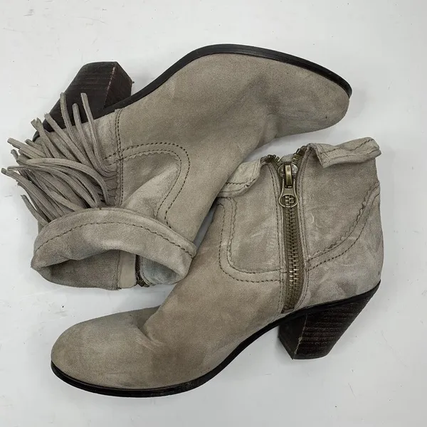 Sam Edelman Size 7.5 Louie Ankle Bootie Distressed Suede Leather‎ Fringe Women's - Image 3