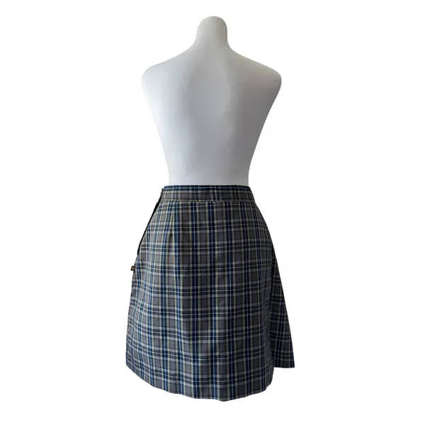 Vintage ‘90s Dennis Gray, Navy, Yellow & White Plaid Skort w/ Decorative Buckles - Image 6