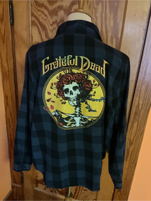 Grateful Dead Bertha Roses Skull Plaid Flannel Shirt Jacket Large - Image 7