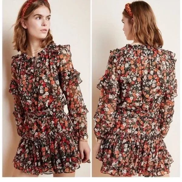 MISA Los Angeles Miss Rizou Safari floral ruffle mini dress . S - Image 8