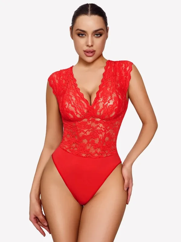 $59 NWT AvidLove Lace Bodysuits V Neck Snap Crotch Teddy in red XL - Image 2