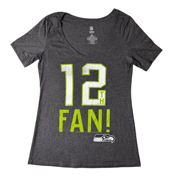 NEW Seattle Seahawks T Shirt‎ Womens S Gray NFL Team Apparel 12th Fan V Neck - Image 2