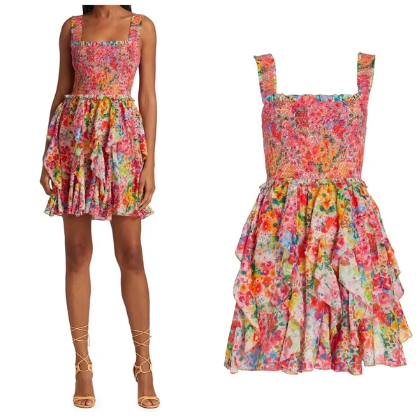 NEW Alice + Olivia Jocelyn Mini Dress Garden Floral Pink Ruffle - Image 2